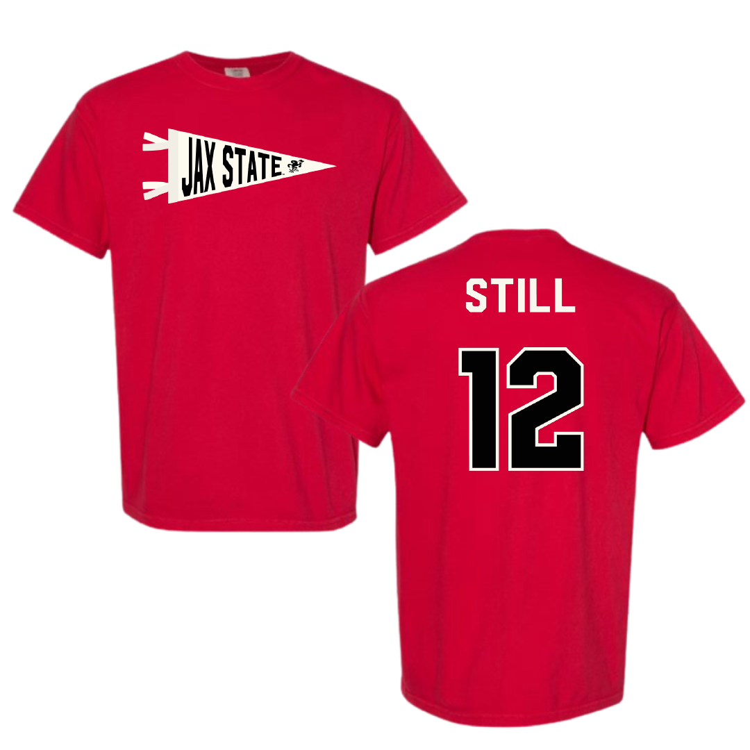 Jacksonville State University Soccer Red Pennant Comfort Colors Tee - #12 Brookelyn Still