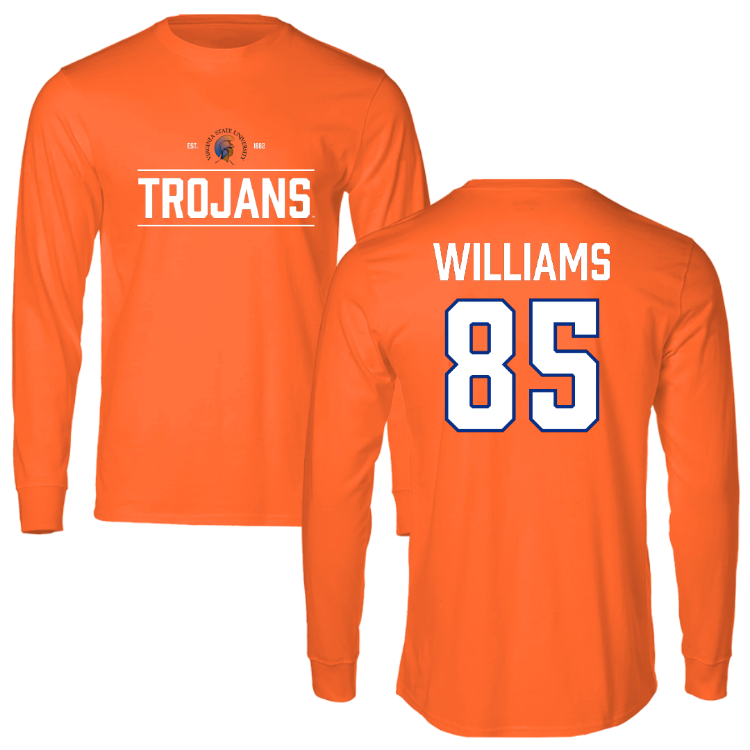 Virginia State University Football Orange General Performance Long Sleeve - #85 Tashaun Williams