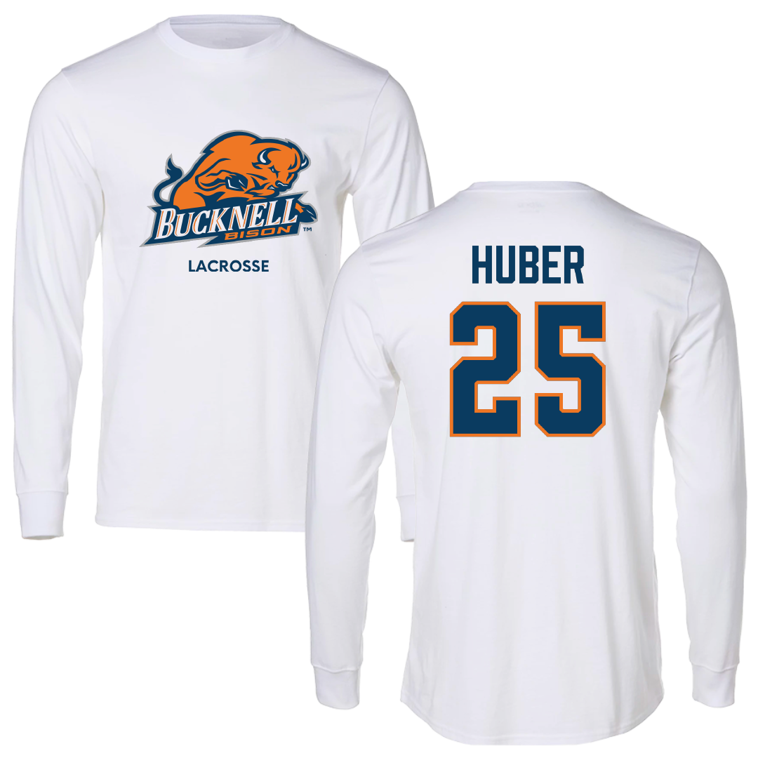 Bucknell University Lacrosse (M) White Performance Long Sleeve - #25 Hans Huber
