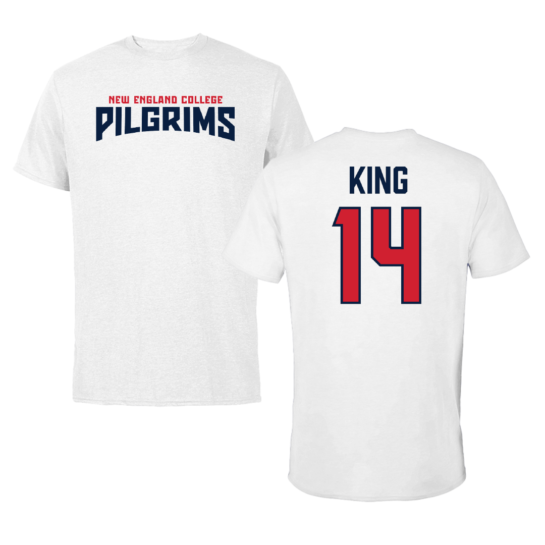 New England College Soccer White Classic Performance Tee - #14 Aubrey King