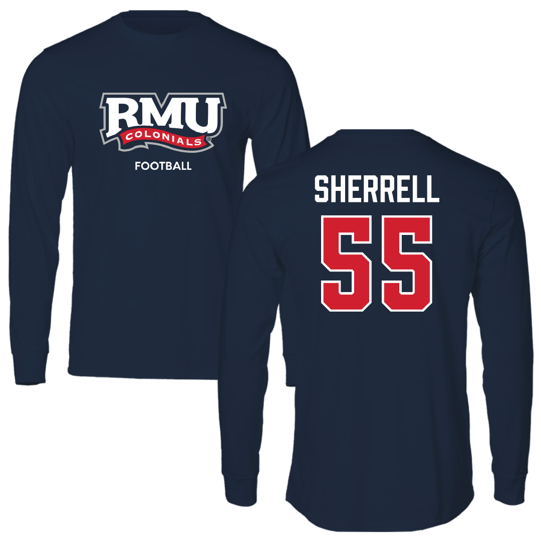 Robert Morris University Football Navy RMU Long Sleeve - #55 Tayvon Sherrell