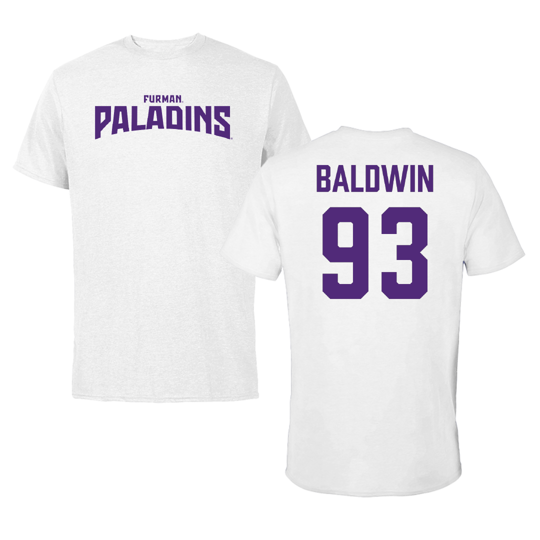 Furman University Football White Classic Tee - #93 Demetrius Baldwin