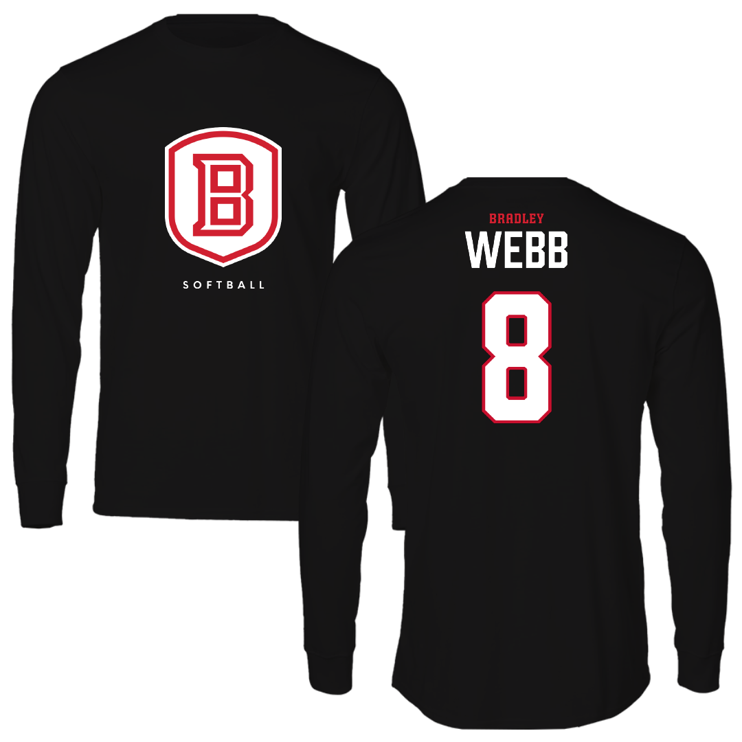 Bradley University Softball Black Shield Performance Long Sleeve - #8 Hailey Webb