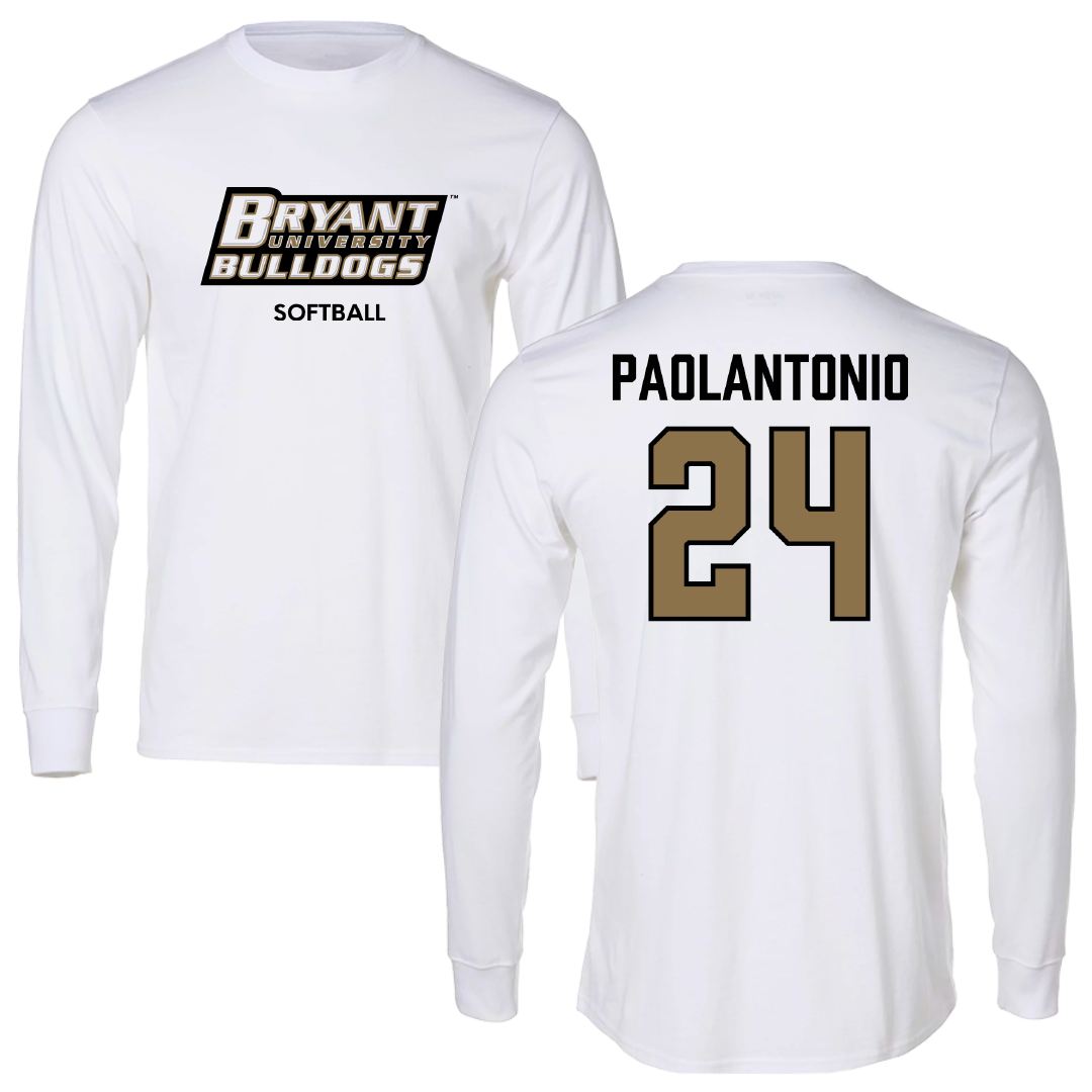 Bryant University Softball White Performance Long Sleeve - #24 Caroline Paolantonio