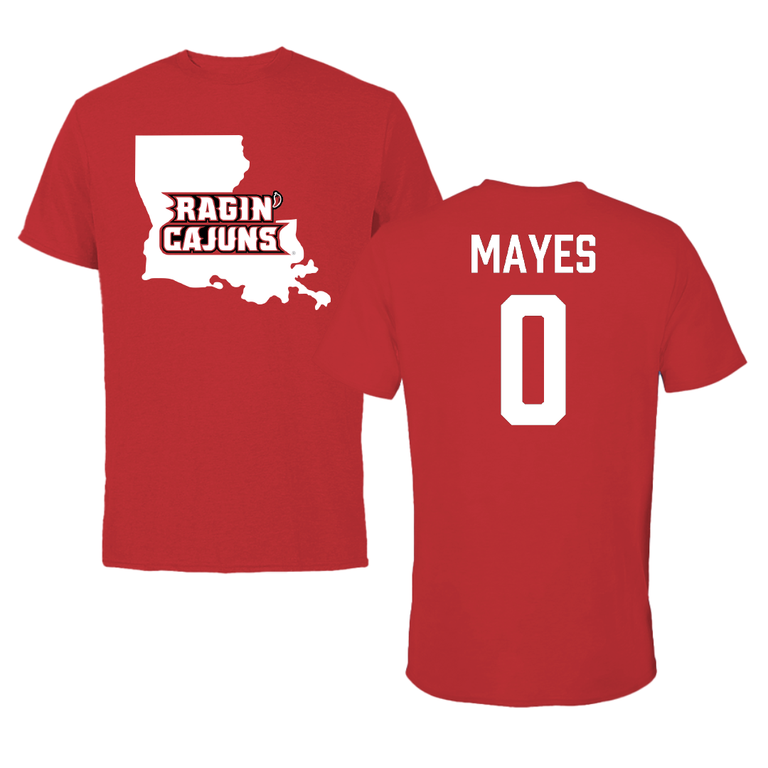 University of Louisiana at Lafayette Soccer Red State Tee - #0 Natalie Mayes
