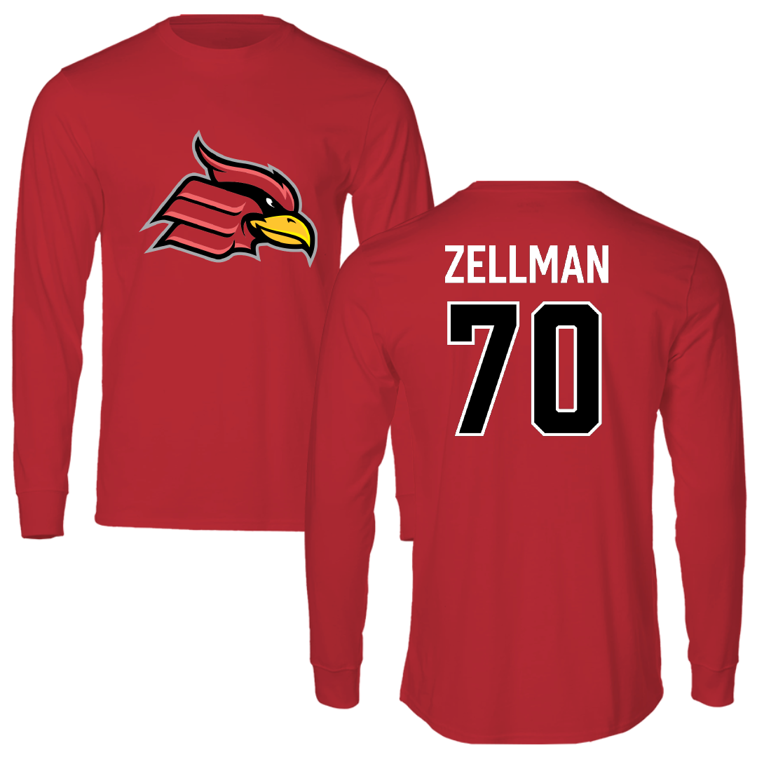 Wheeling University Football Red Performance Long Sleeve - #70 Aidan Zellman