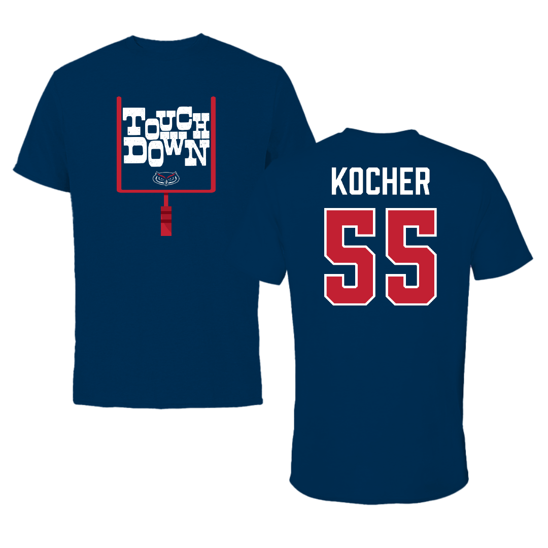 Florida Atlantic University Football Navy Touchdown Tee - #55 Alexander Kocher