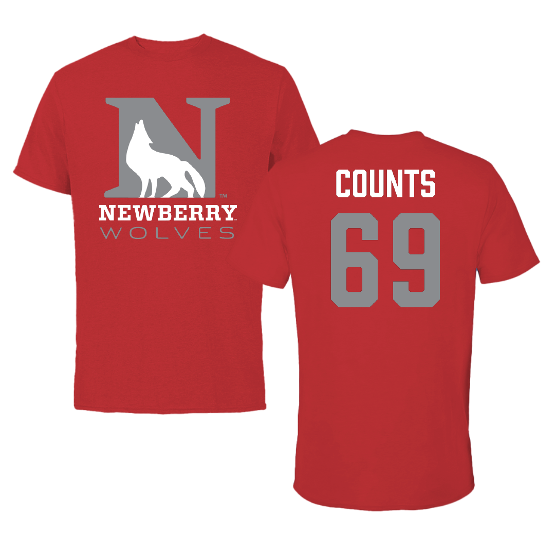 Newberry College Football Red Performance Tee - #69 Bryson Counts
