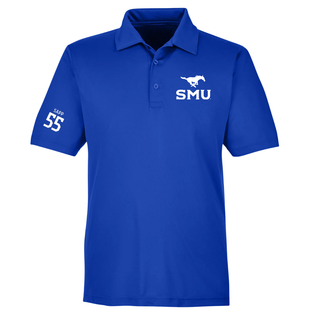 Southern Methodist University Football Blue Polo - #55 Qaeshon Sapp