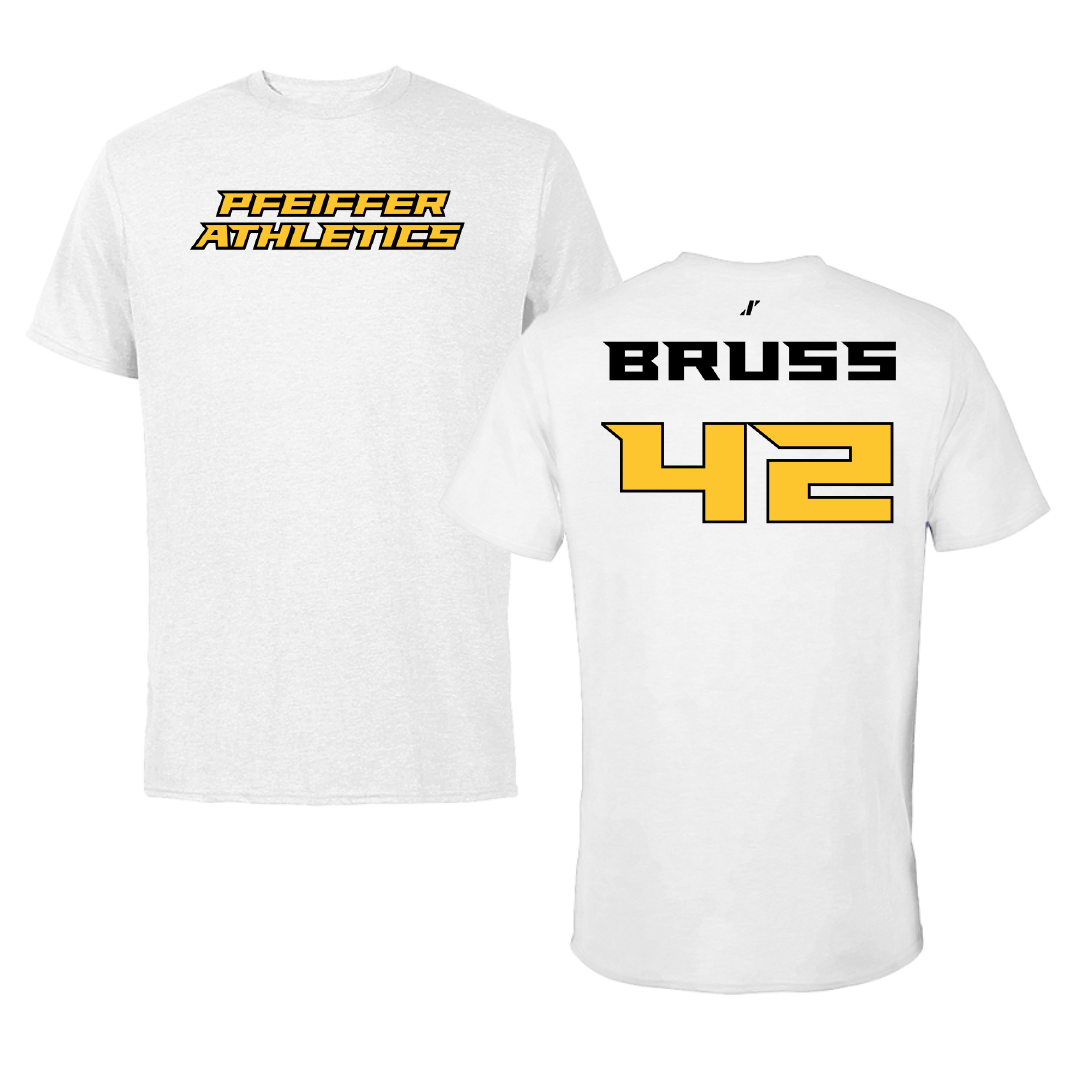 Pfeiffer University Baseball White Performance Tee - #42 Andrew Bruss