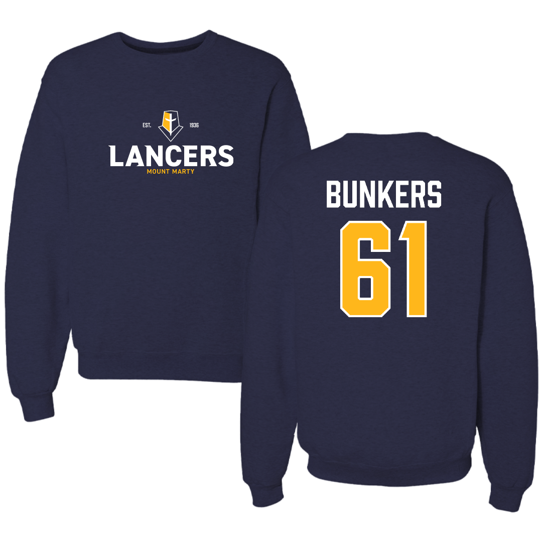 Mount Marty University Football Navy General Crewneck - #61 Nick Bunkers