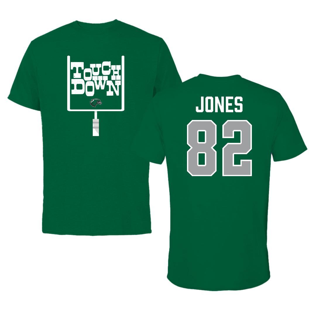 Northeastern State University Football Green Touchdown Performance Tee - #82 Deven Jones