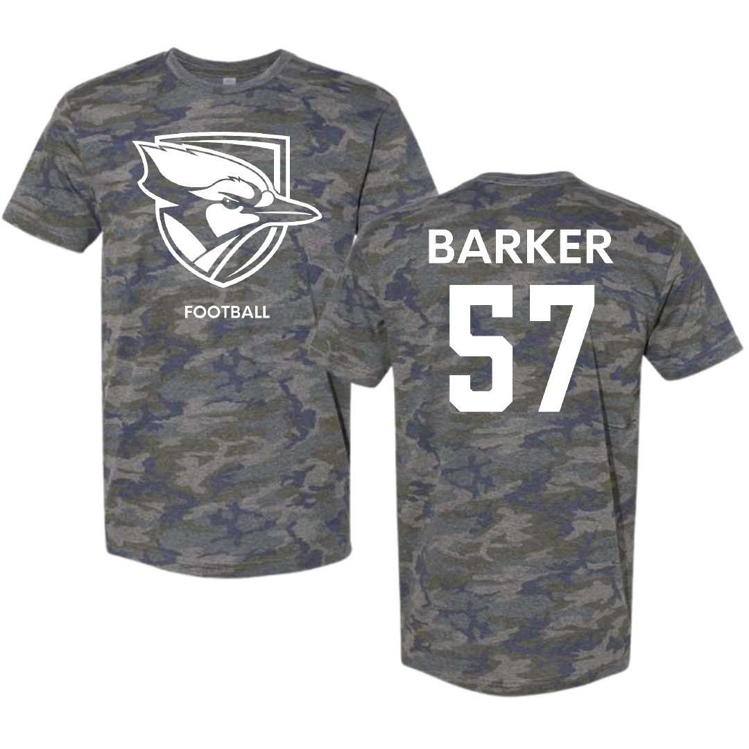 Elmhurst University Football Vintage Camo Tee - #57 Kevin Barker