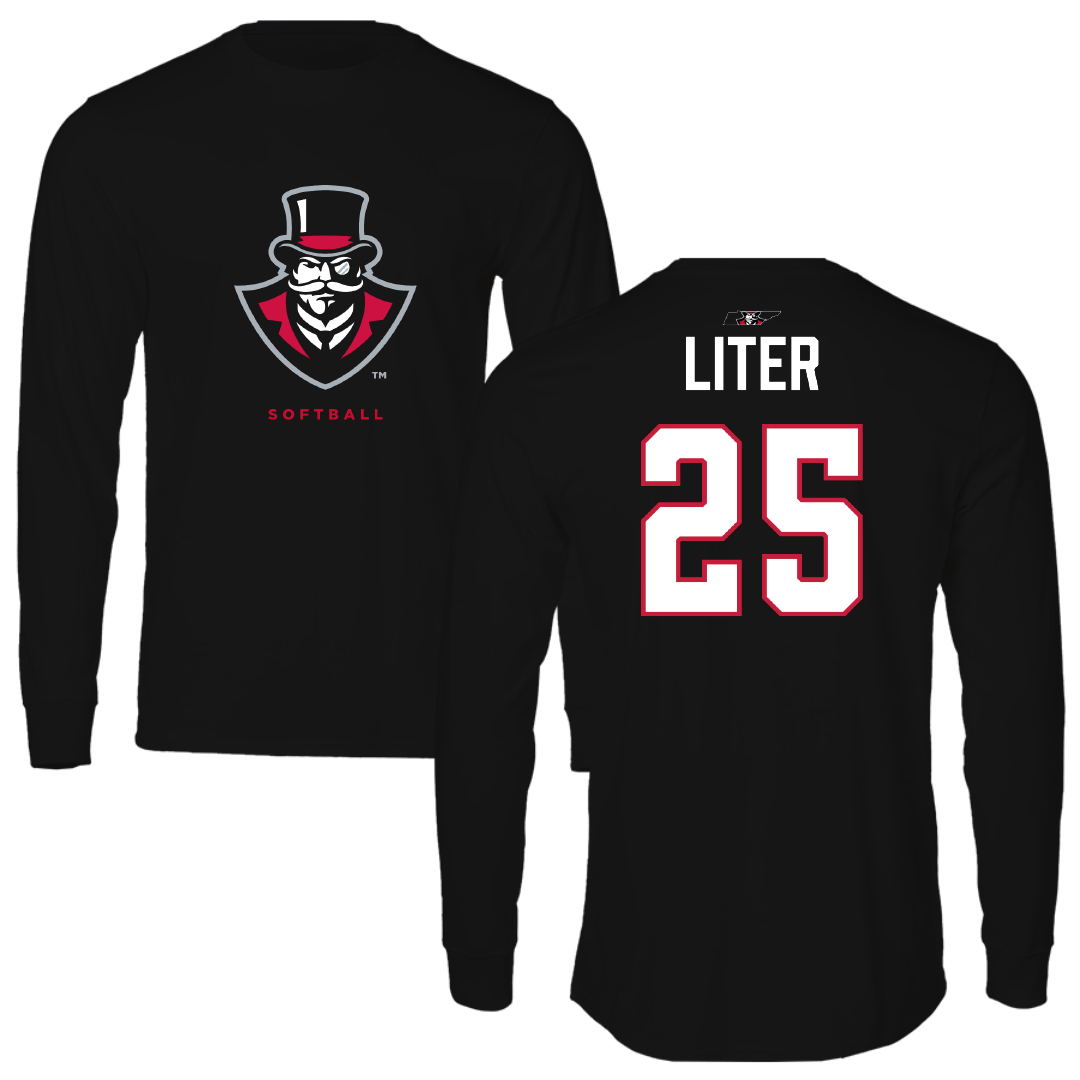 Austin Peay State University Softball Black Mascot Long Sleeve - #25 Maddie Liter