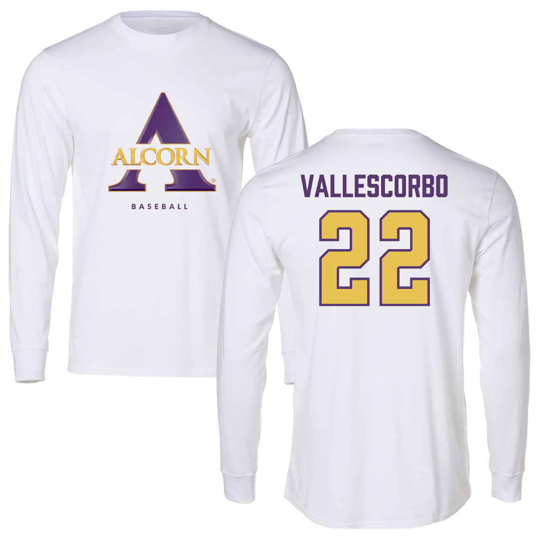 Alcorn State University Baseball White Long Sleeve - #22 Adrian Vallescorbo