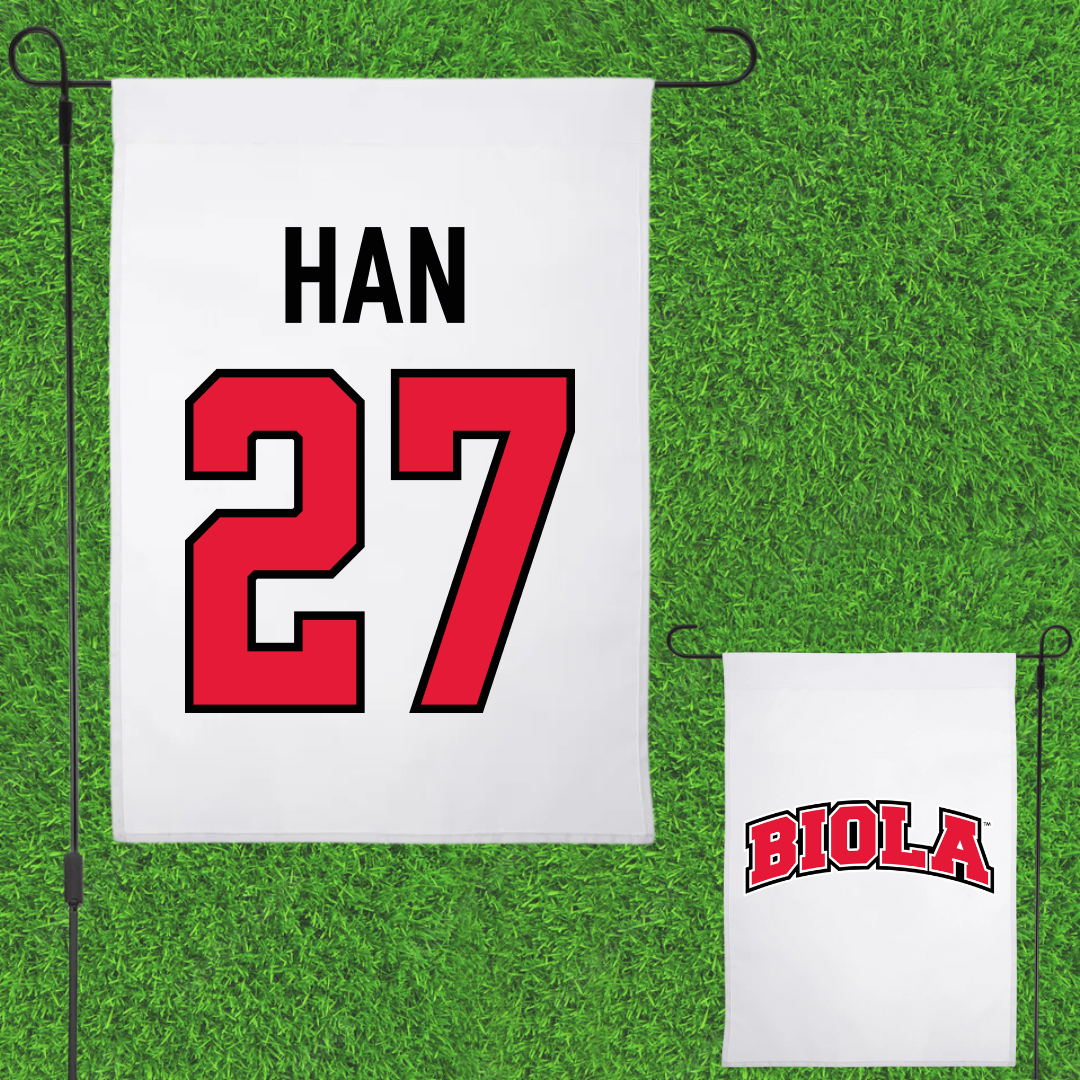 Biola University Baseball White Garden Flag - #27 Ryan Han