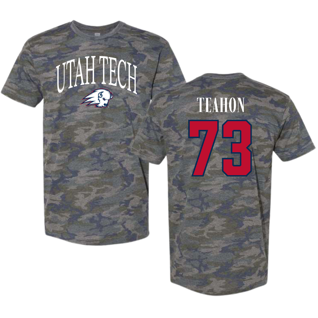Utah Tech University Football Vintage Camo Tee - #73 Devin Teahon