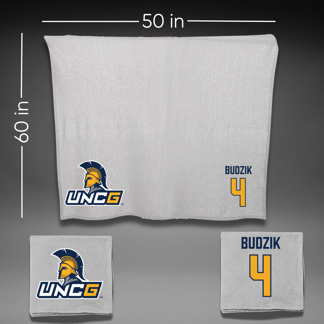 UNC Greensboro Baseball Gray Blanket - #4 Jacob Budzik