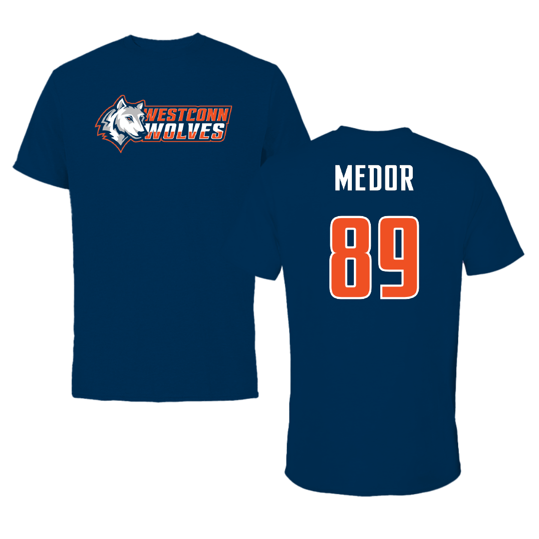 Western Connecticut State University Football Navy Performance Tee - #89 Terry Medor