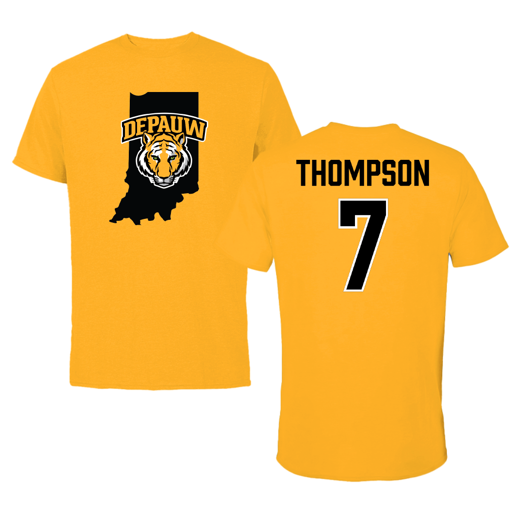 DePauw University Baseball Gold State Performance Tee - #7 Luke Thompson