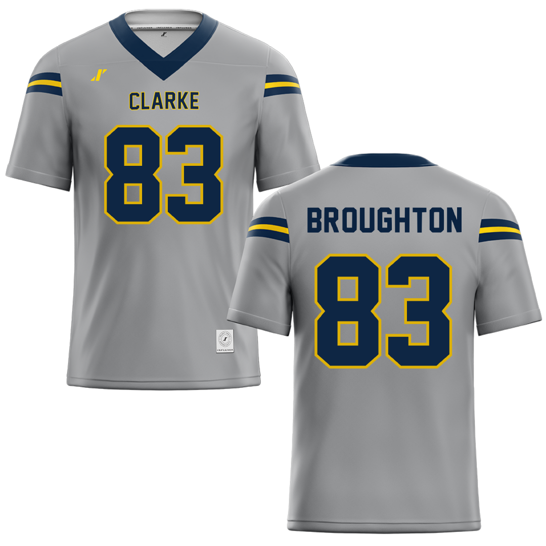 Clarke University Gray Football Jersey - #83 CJ Broughton