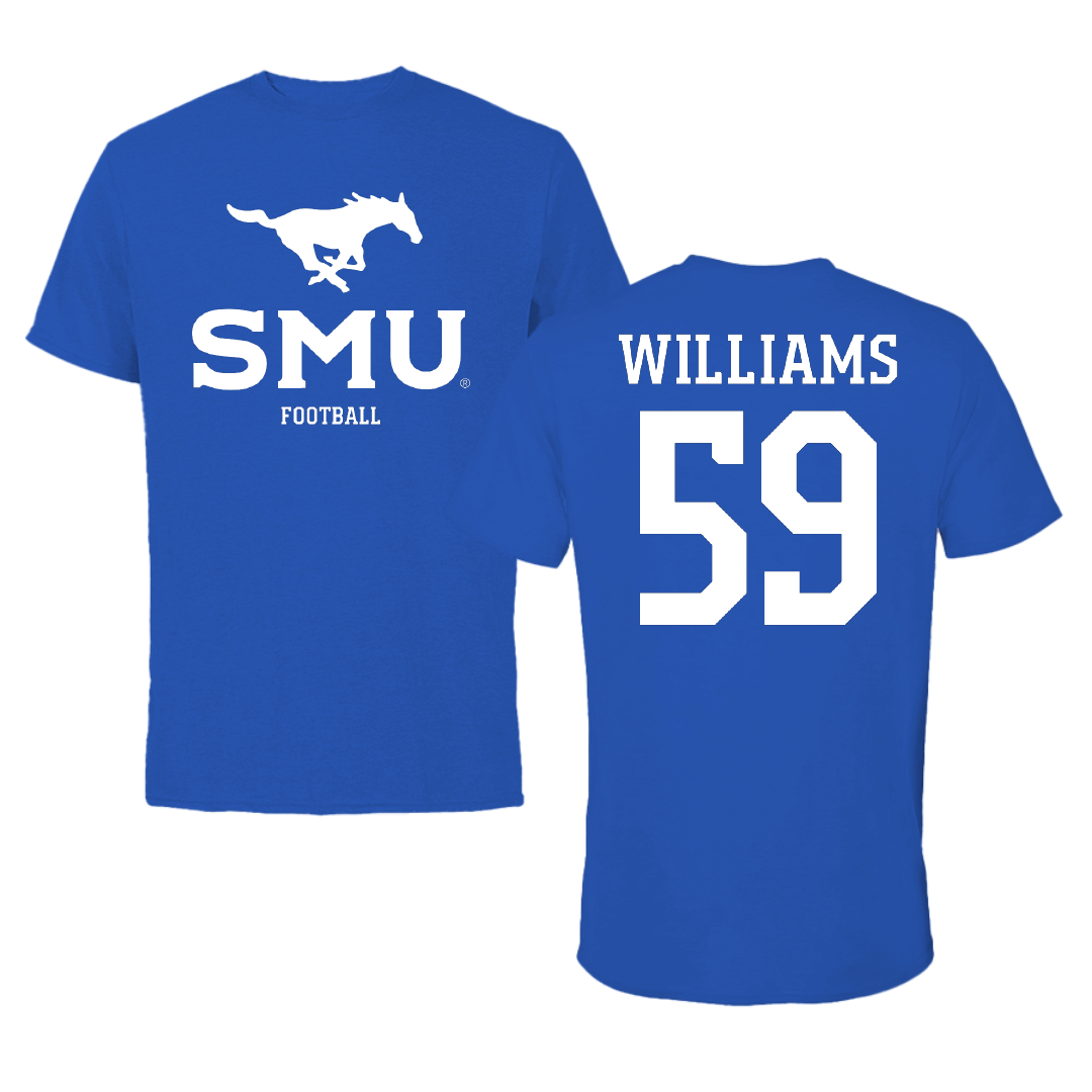 Southern Methodist University Football Blue Mascot Performance Tee - #59 PJ Williams