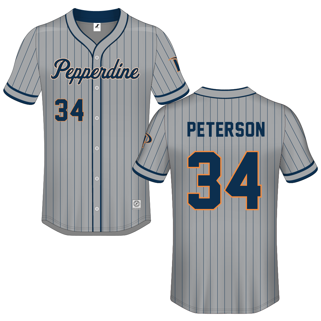 Pepperdine University Gray Pinstripe Button-Down Jersey - #34 Winston Peterson