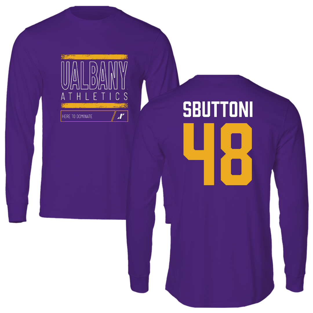 University at Albany Football Purple Dominate Long Sleeve - #48 Michael Sbuttoni