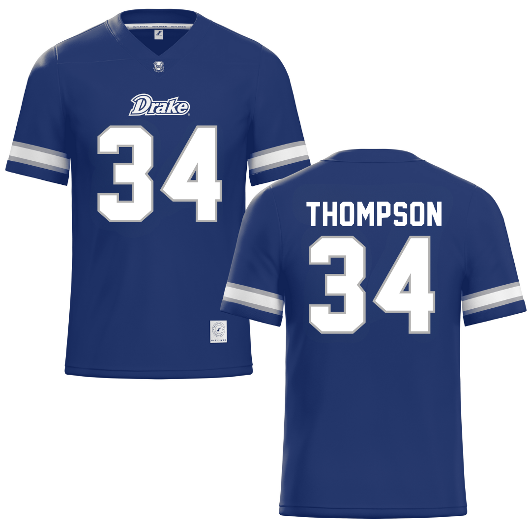 Drake University Navy Football Jersey - #34 Luke Thompson