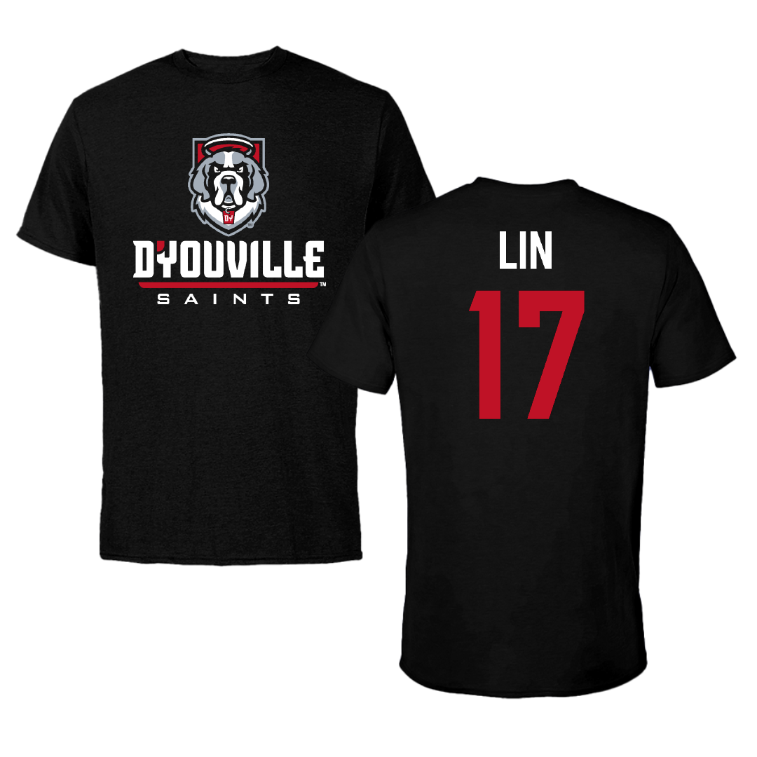 D'Youville University Volleyball (M) Black Performance Tee - #17 Alex Lin