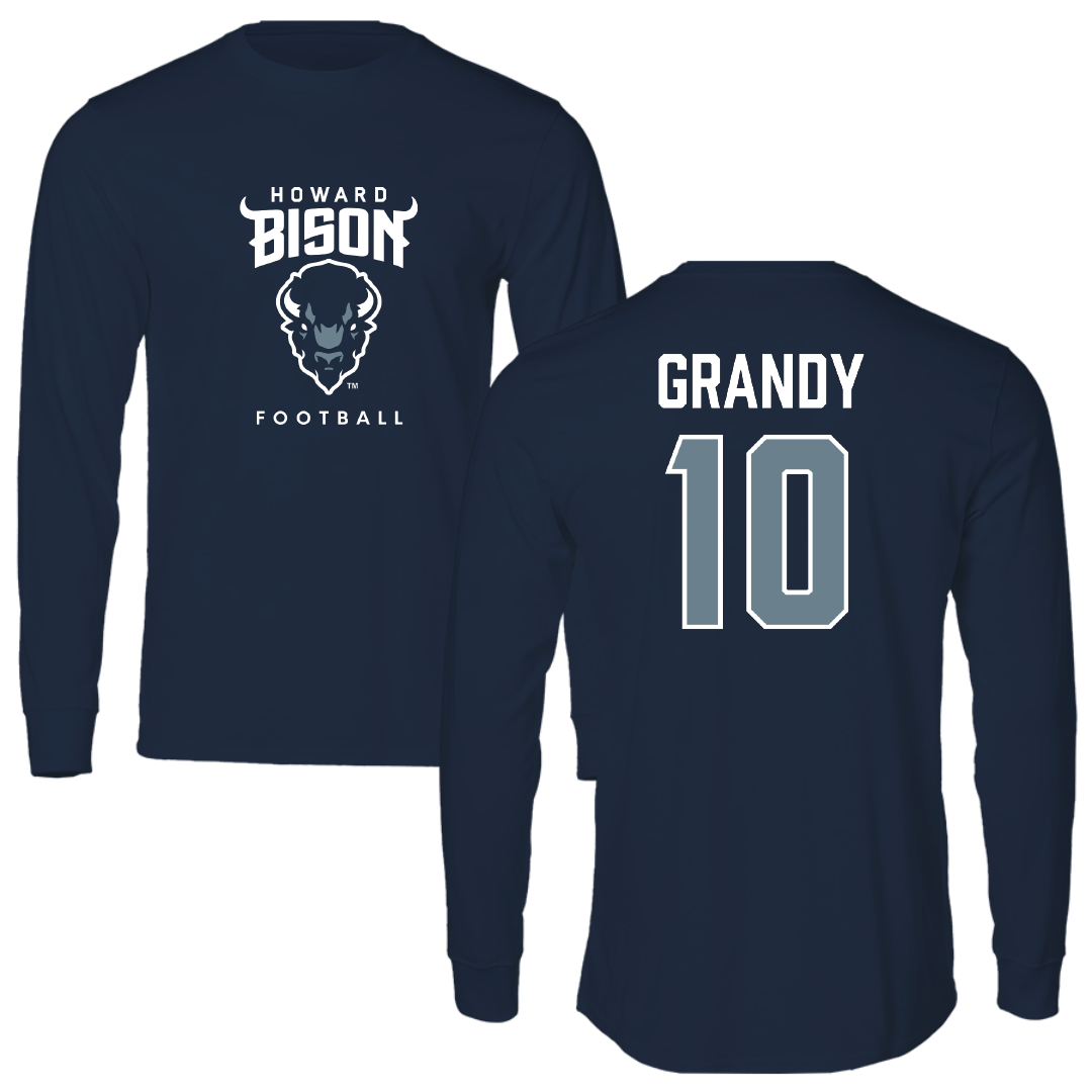 Howard University Football Navy Long Sleeve - #10 Michael Grandy