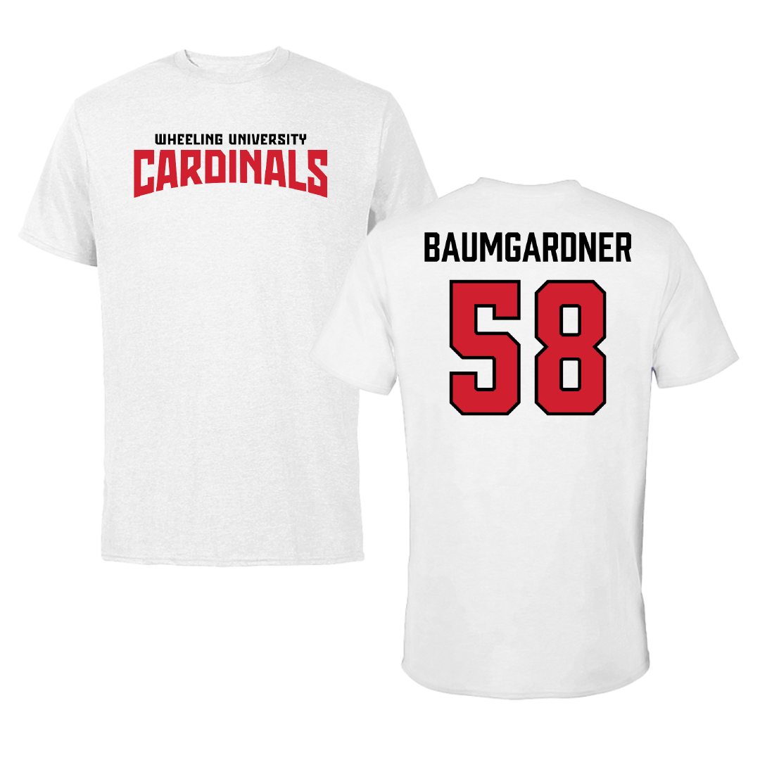 Wheeling University Football White Classic Performance Tee - #58 Mason Baumgardner
