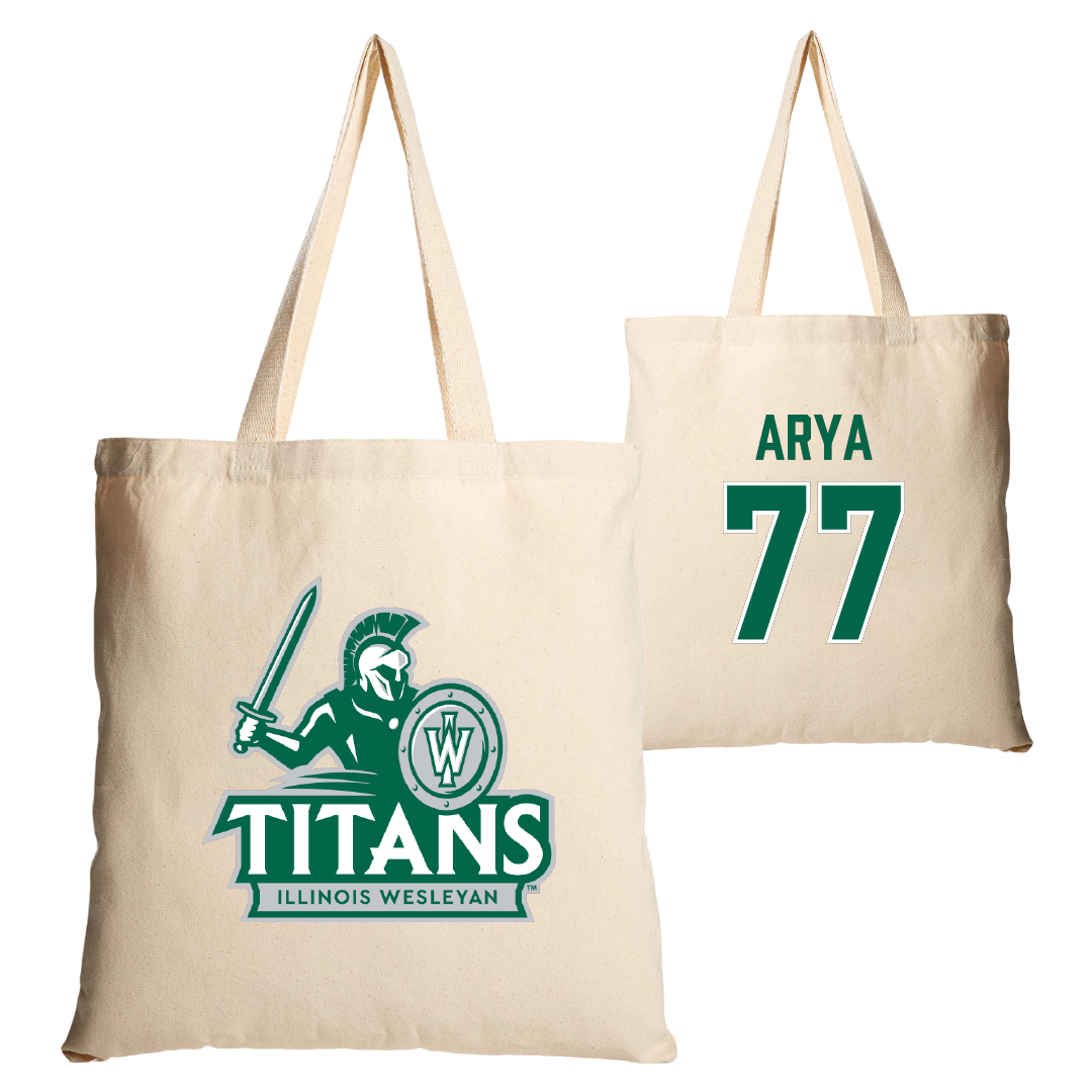 Illinois Wesleyan University Football Tan Canvas Tote Bag - #77 Justin Arya
