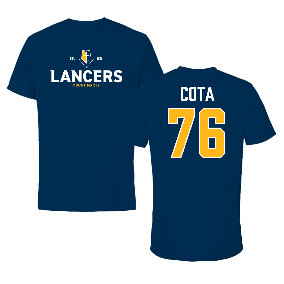 Mount Marty University Football Navy General Performance Tee - #76 Ben Cota