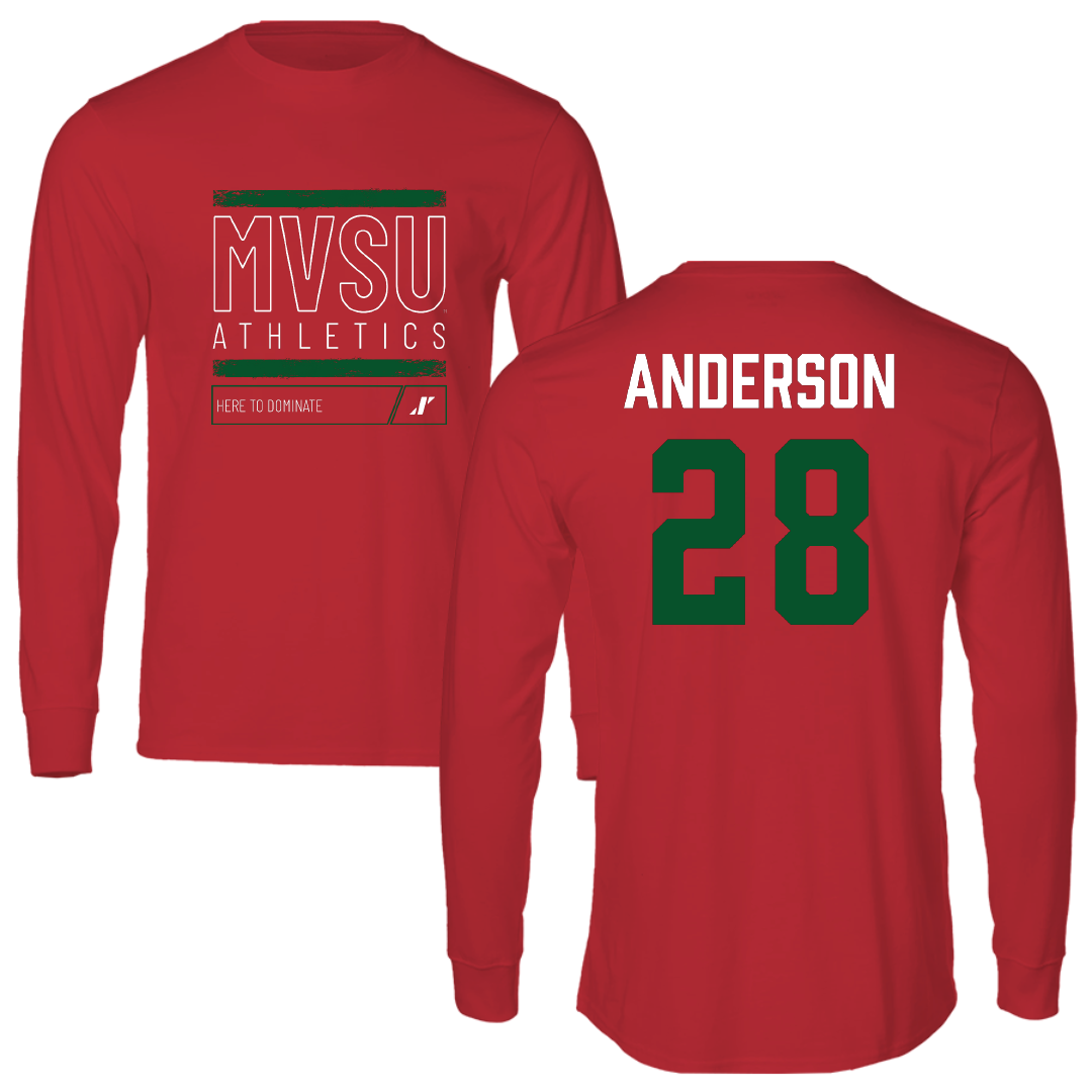 Mississippi Valley State University Football Red Dominate Long Sleeve - #28 Jordan Anderson