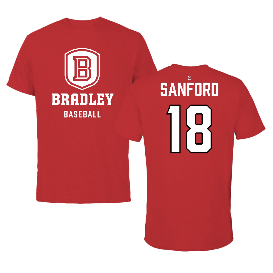 Bradley University Baseball Red Performance Tee - #18 Robert Sanford