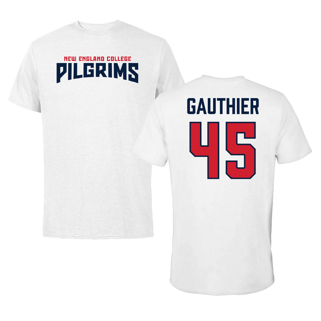 New England College Football White Classic Tee - #45 Milo Gauthier