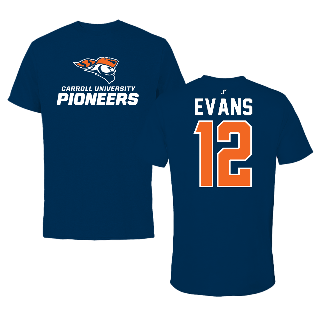 Carroll University Football Navy Performance Tee - #12 Cameron Evans