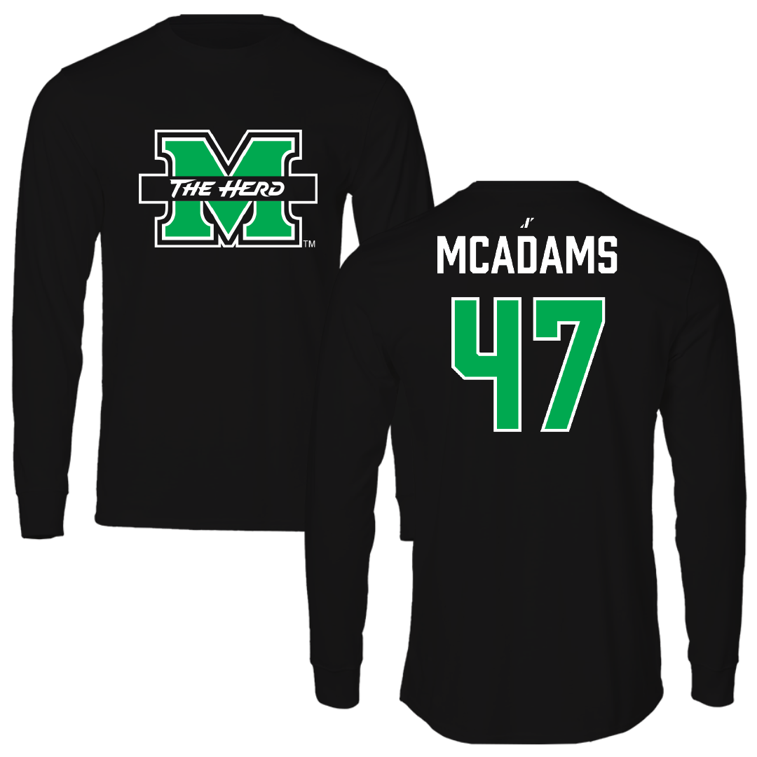 Marshall University Football Black Long Sleeve - #47 EahJay McAdams