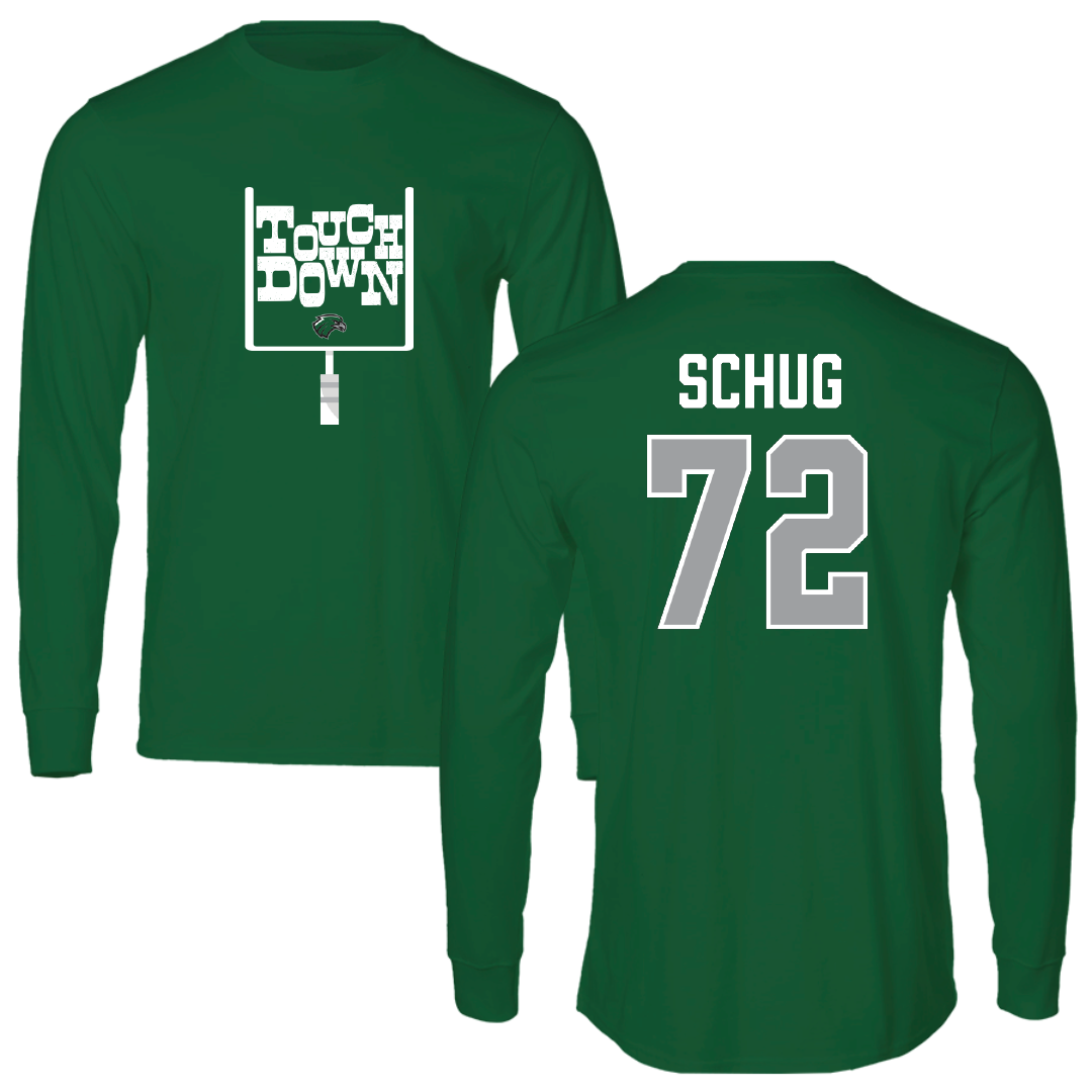 Northeastern State University Football Green Touchdown Long Sleeve - #72 Ben Schug