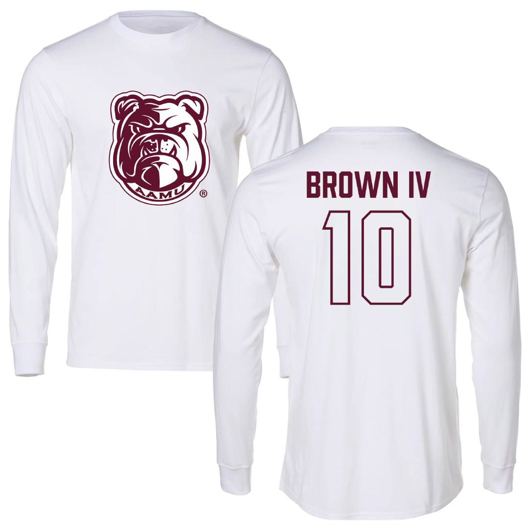 Alabama A&M University Football White Performance Long Sleeve - #10 Cornelious Brown IV