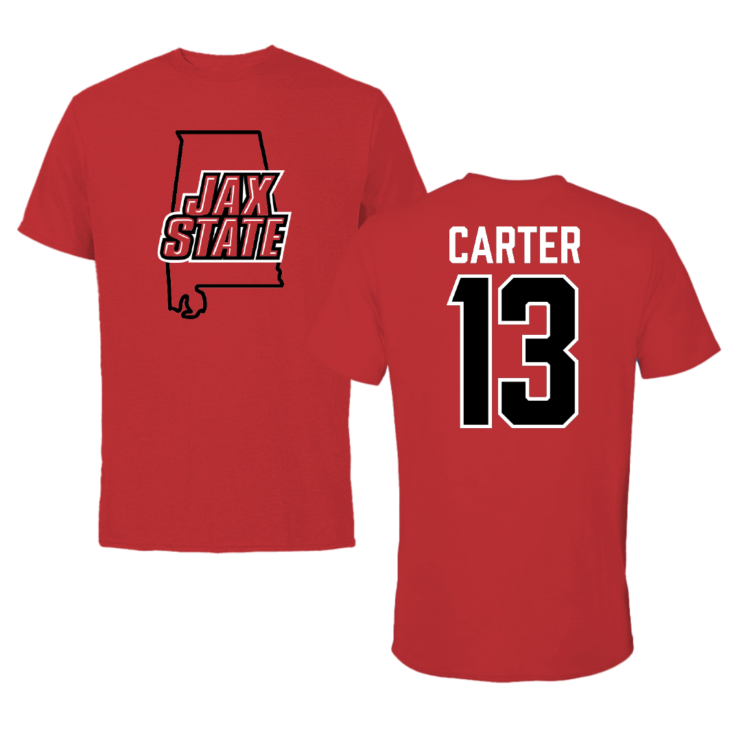 Jacksonville State University Football Red State Performance Tee - #13 Derek Carter
