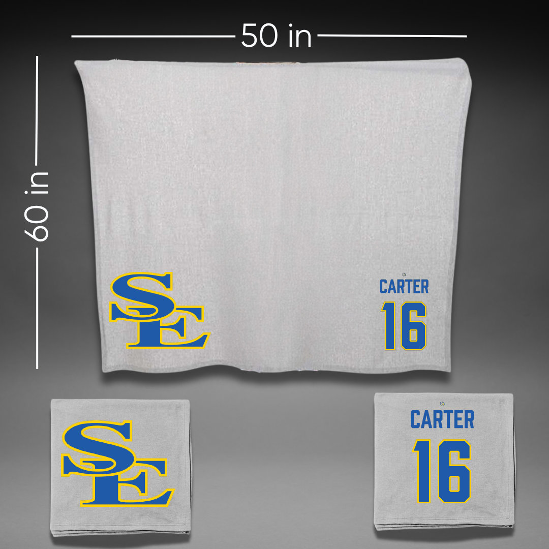 Southeastern Oklahoma State University Football Gray Blanket - #16 Kayden Carter