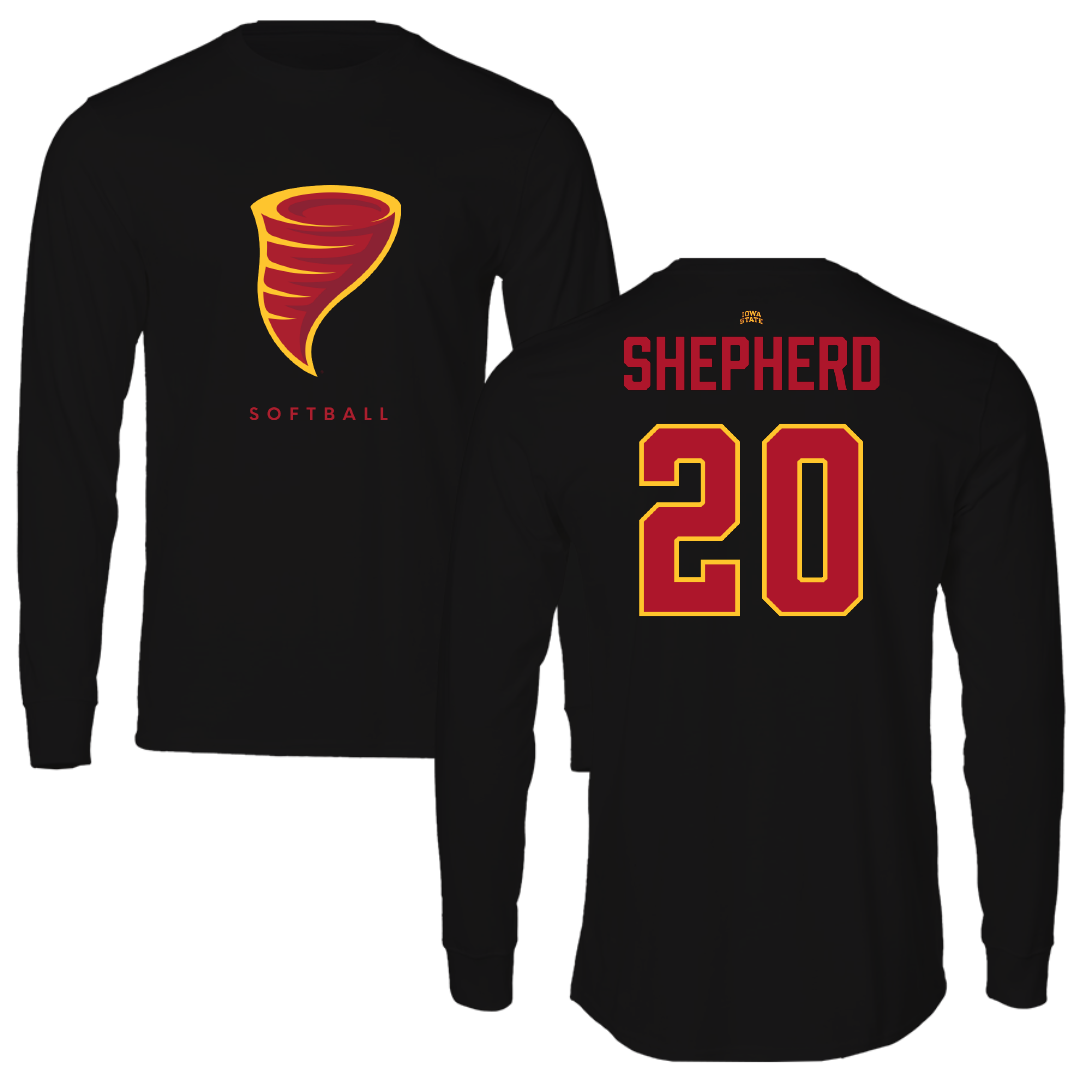 Iowa State University Softball Black Performance Long Sleeve - #20 Kadence Shepherd