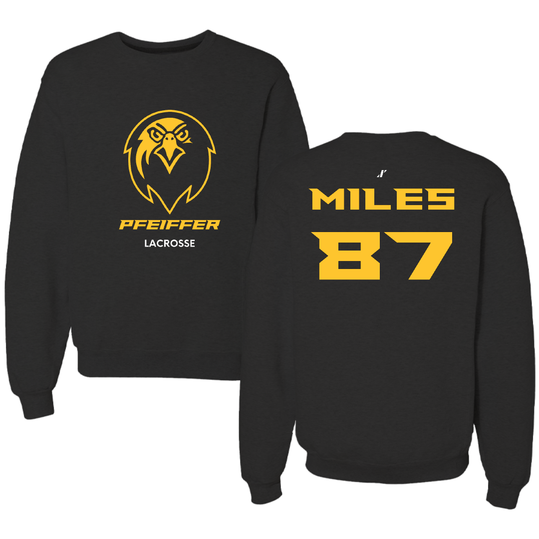 Pfeiffer University Lacrosse (M) Black Crewneck - #87 Ethan Miles