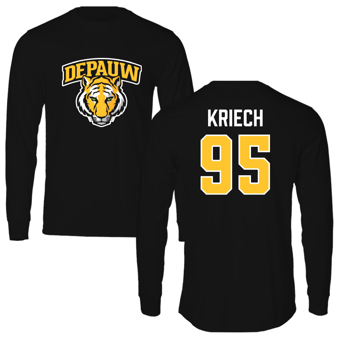DePauw University Football Black Performance Long Sleeve - #95 Bryce Kriech