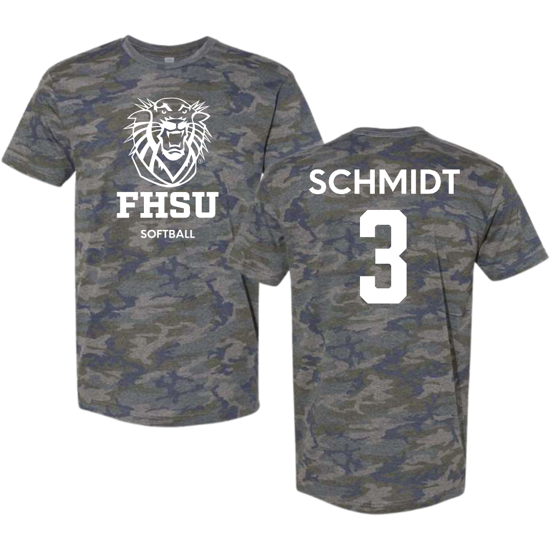 Fort Hays State University Softball Vintage Camo Tee - #3 Morgan Schmidt