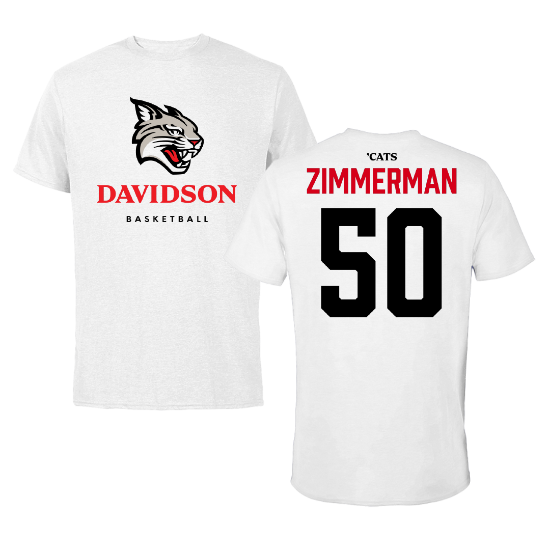Davidson College Basketball White Tee - #50 Luke Zimmerman