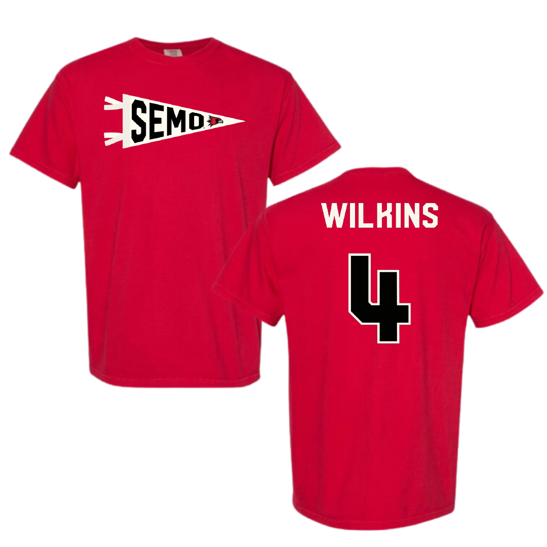 Southeast Missouri State University Softball Red Pennant Comfort Colors Tee - #4 Kinley Wilkins