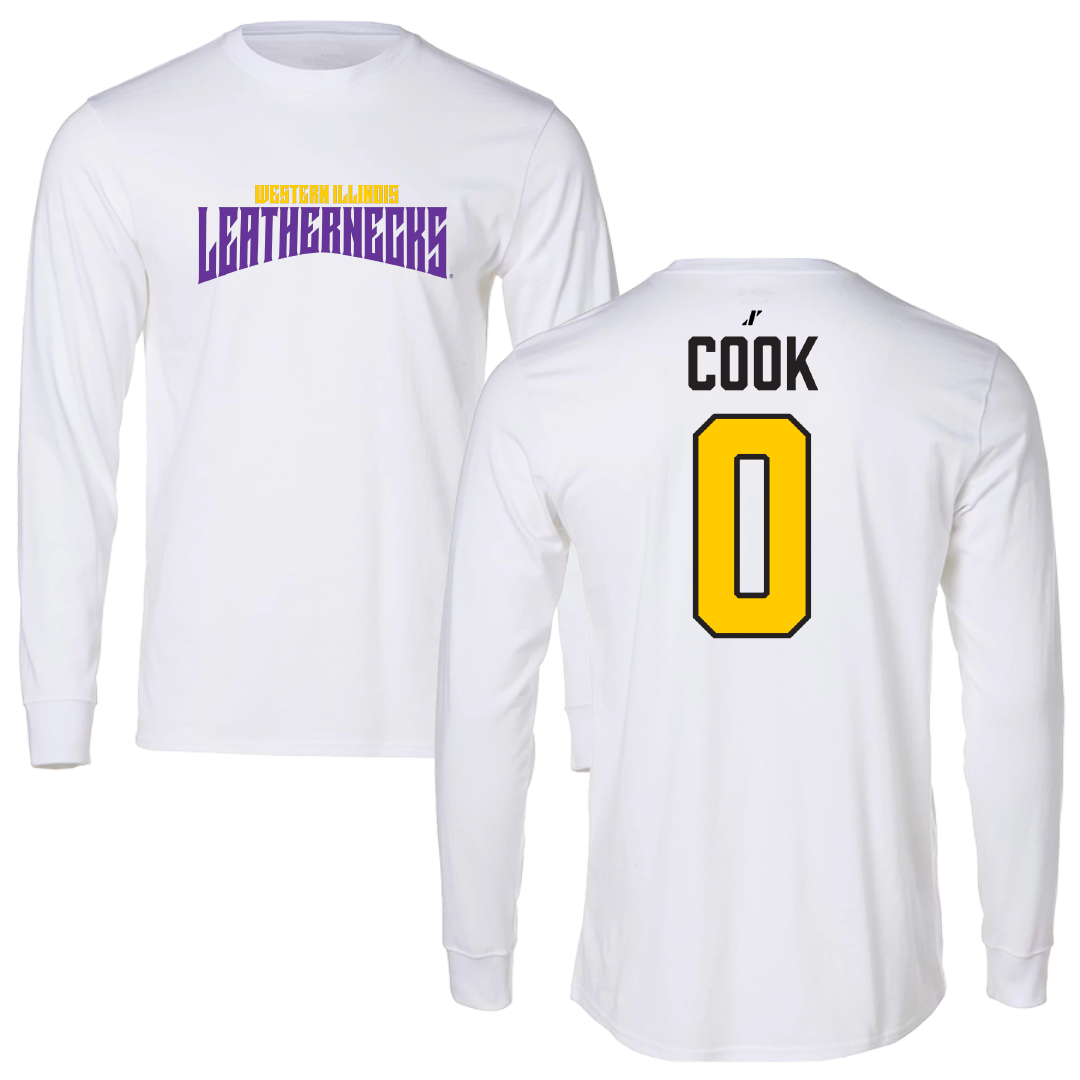 Western Illinois University Basketball White Classic Performance Long Sleeve - #0 Tyran Cook